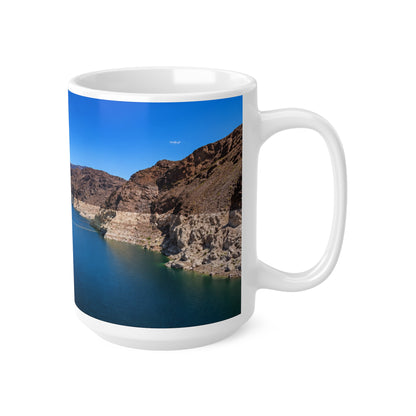 Desert Canyon Lake Photo Mug — Scenic Blue Waters Ceramic Coffee Cup (11oz & 15oz)