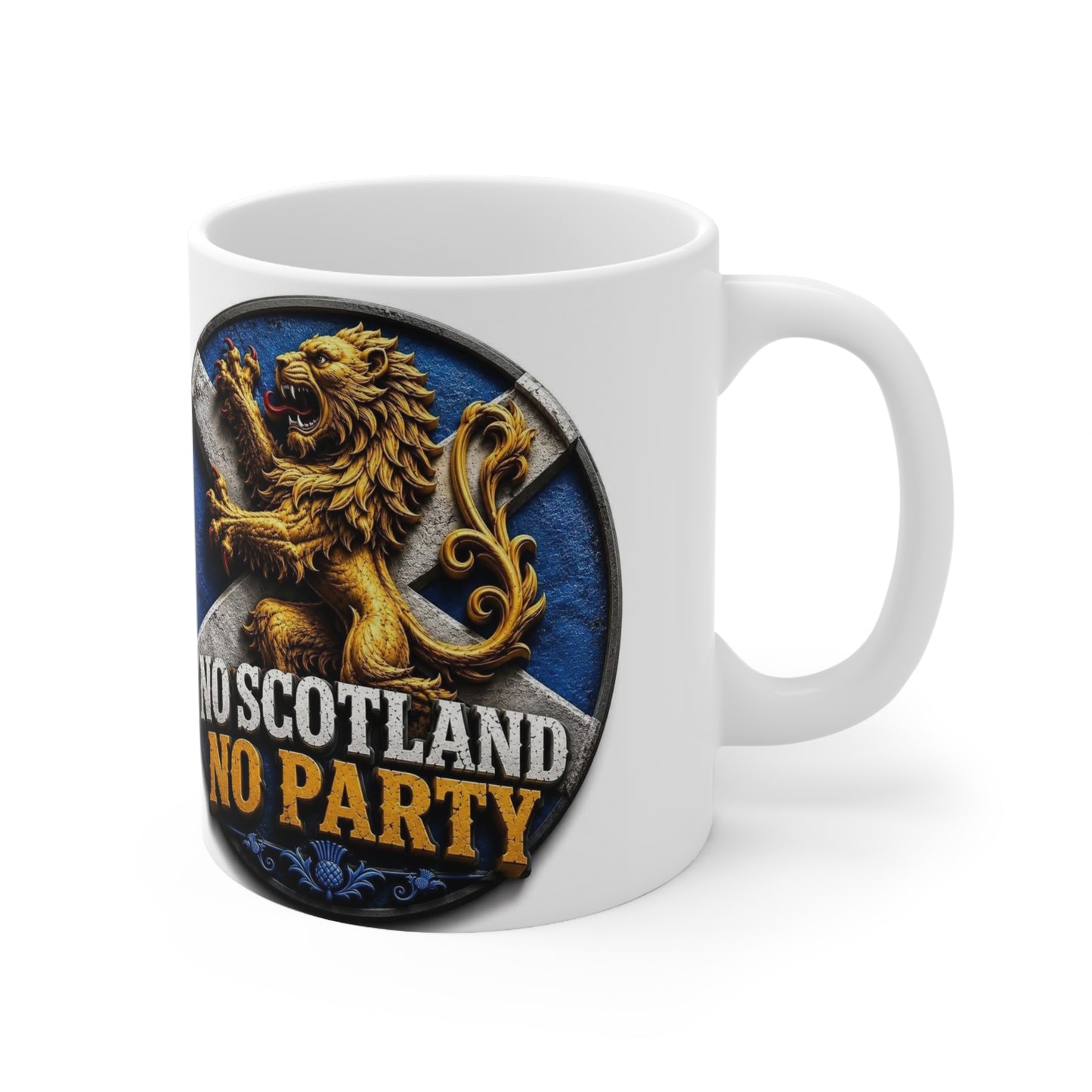 No Scotland No Party Ceramic Coffee Mug — Scottish Lion Crest 11oz & 15oz