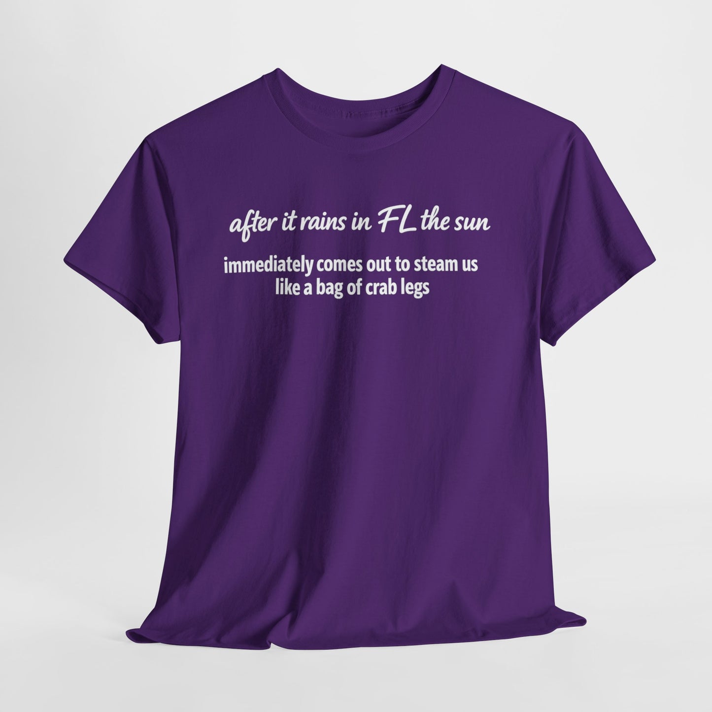 Florida Heat Tee — "after it rains in FL the sun immediately comes out to steam us like a bag of crab legs"