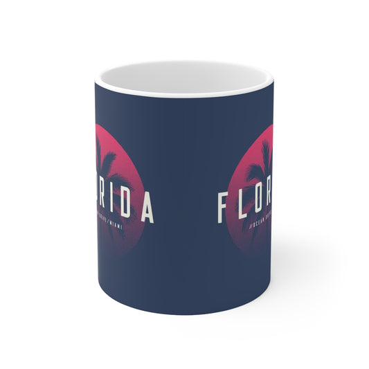Florida Sunset Palm Coffee Mug – Retro Neon Palm Trees, 11oz & 15oz Ceramic