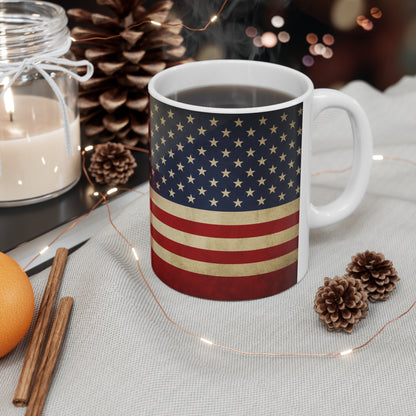 Vintage England & USA Flag Coffee Mug — Retro American Flag Ceramic Coffee Cup (11oz, 15oz)