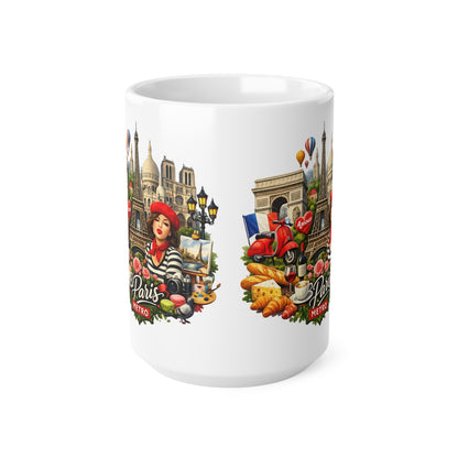 Paris landscape Ceramic Coffee Mug — Eiffel Tower, Baguettes & Metro Design (11oz/15oz)