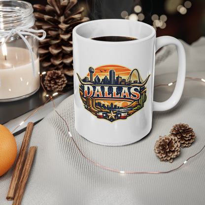 Dallas Skyline Ceramic Coffee Mug — Retro Texas Cityscape 11oz & 15oz