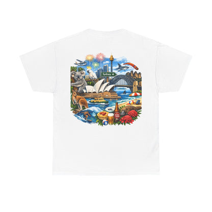 T-Shirt — Sydney Landmark Collage Tee (Opera House, Harbour Bridge, Koala & Beach Scene)