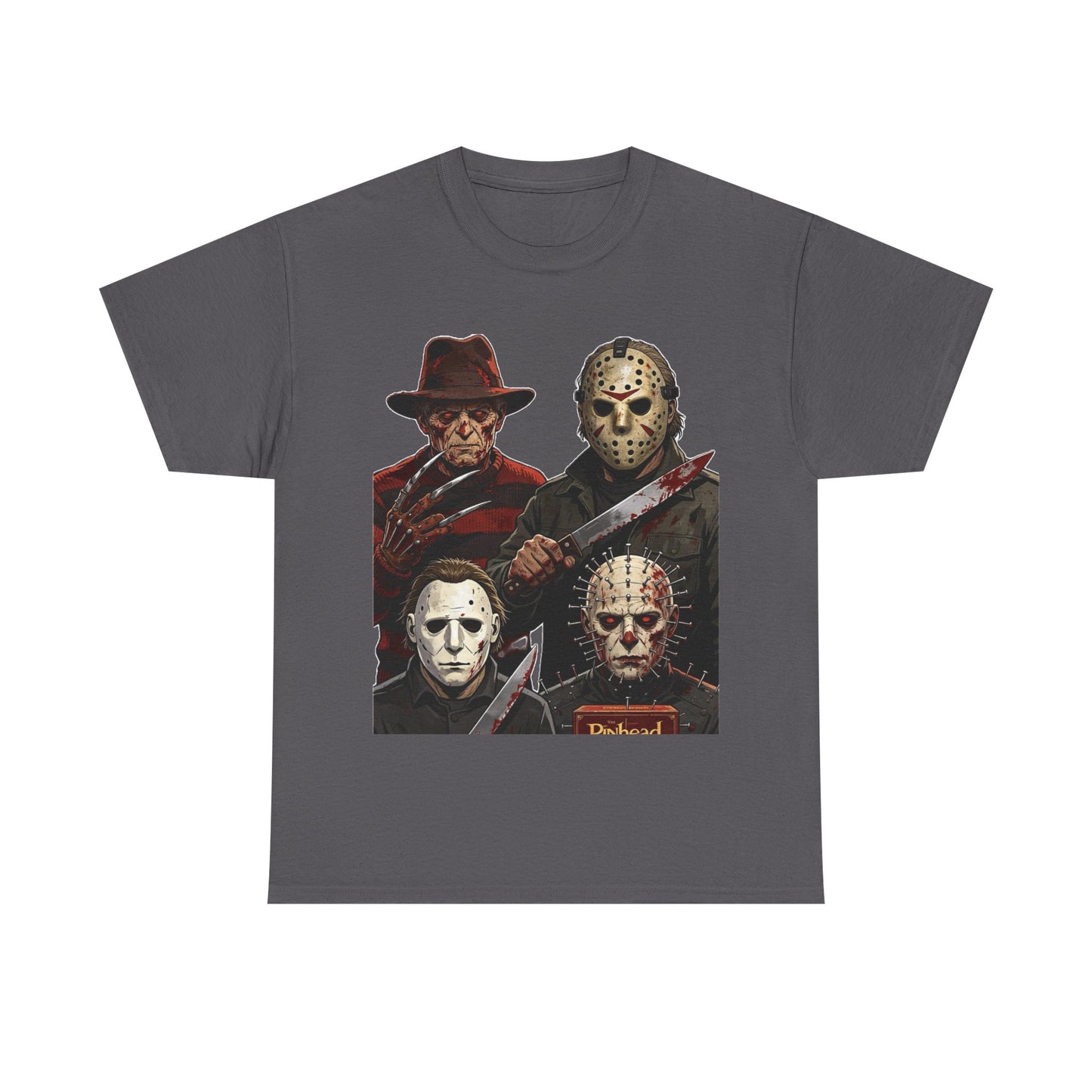 Horror Icons T-Shirt — Freddy, Jason, Michael & Pinhead Slasher Collage