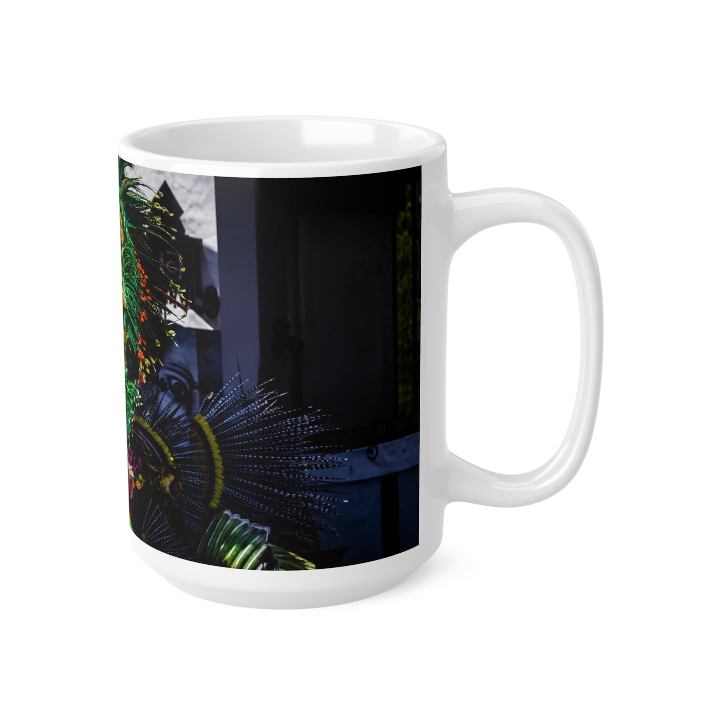 Rio Carnival Headdress Ceramic Coffee Mug — Colorful Festival Costume Photo, 11oz & 15oz