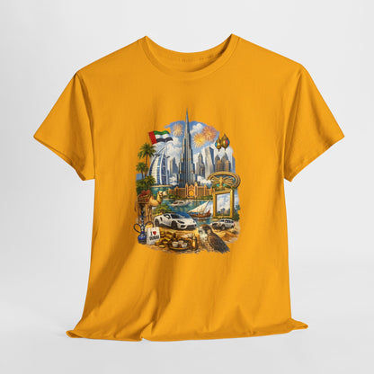 Dubai Skyline Beach Vacation T-Shirt – Retro Travel Collage Tee