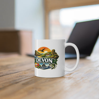 Devon Scenic Mug — Coastal Sunrise Ceramic Coffee Cup (11oz & 15oz)