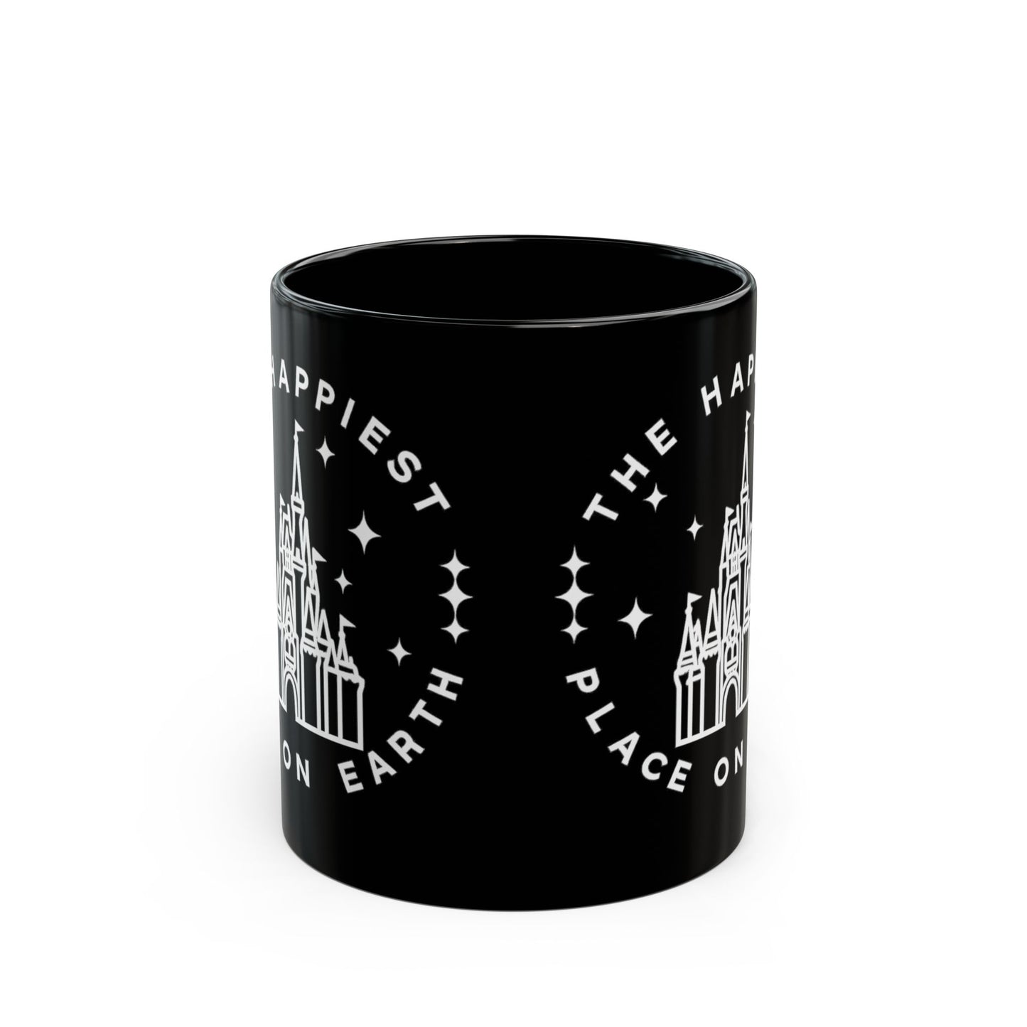 Black Castle Mug — "The Happiest Place on Earth" Ceramic Coffee Cup (11oz/15oz)