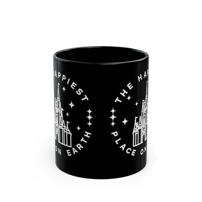 Black Castle Mug — "The Happiest Place on Earth" Ceramic Coffee Cup (11oz/15oz)