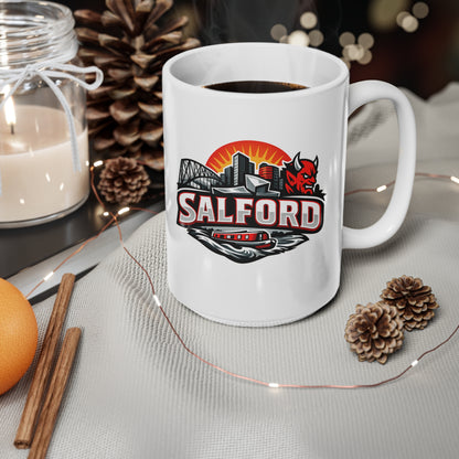 Salford City Skyline Coffee Mug – Devils Logo Ceramic Cup (11oz & 15oz)