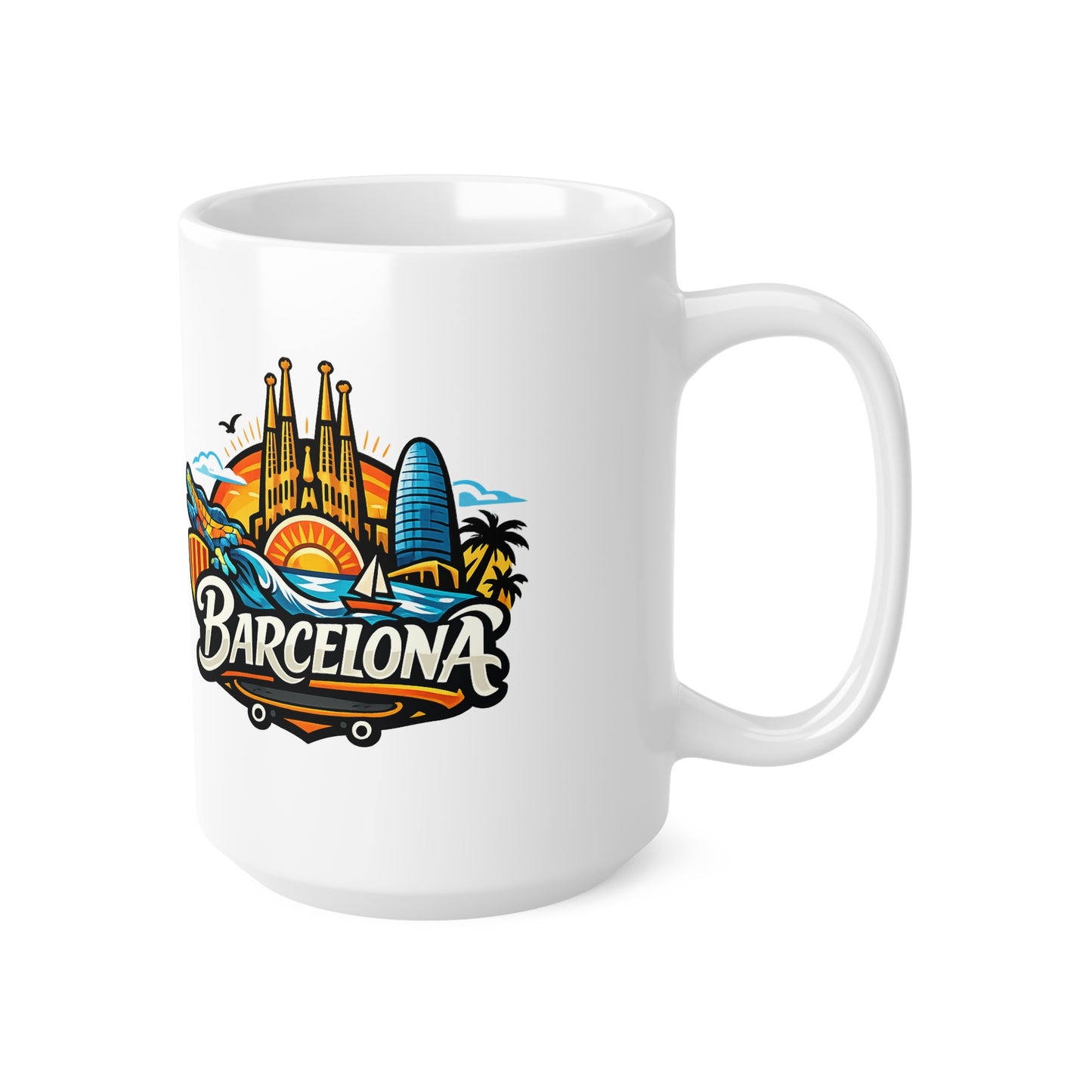 Barcelona Skyline Coffee Mug — Colorful Travel Souvenir 11oz/15oz