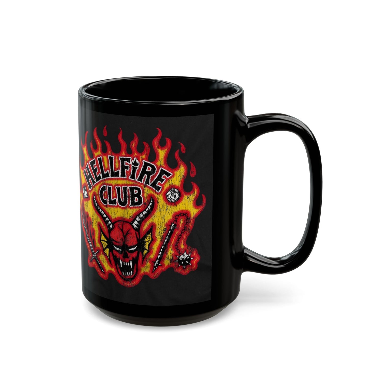 Hellfire Club Black Mug — Flaming Demon Skull Coffee Cup (11oz & 15oz)