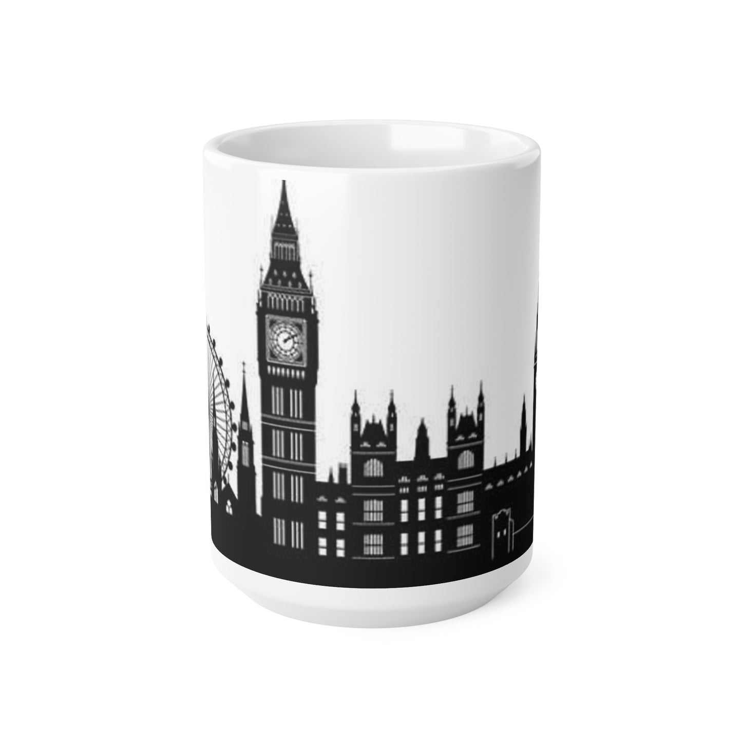 London Skyline Coffee Mug — Black & White Big Ben, London Eye Ceramic Mug (11oz & 15oz)