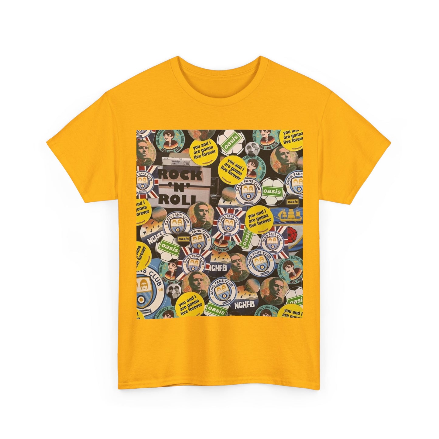 Oasis Rock & Roll Retro Button Collage Tee