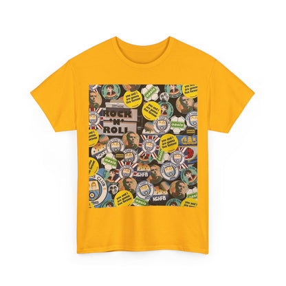 Oasis Rock & Roll Retro Button Collage Tee