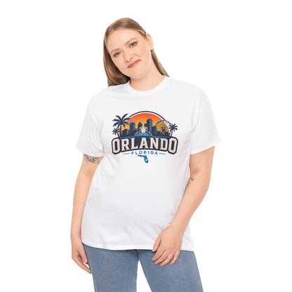 Orlando Florida Sunset T-Shirt — Retro Skyline & Palm Tree Vacation Tee