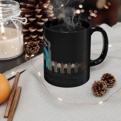 Universal HHN Black Ceramic Mug — Nighttime Theme Park Arch Photo (11oz & 15oz)