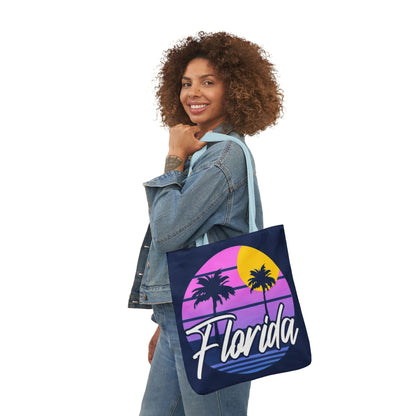 Florida Sunset Palm Tote Bag — Retro Beach Canvas Tote