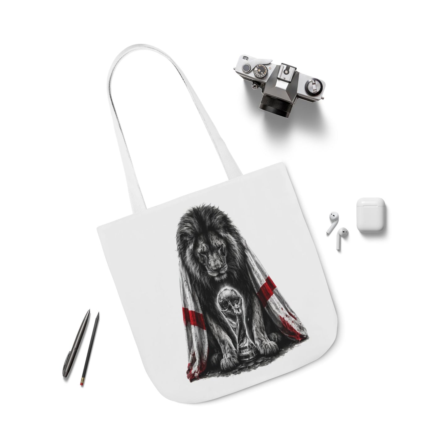 England Lion Guardian Canvas Tote — Protective Lion & Cub Illustration Tote Bag