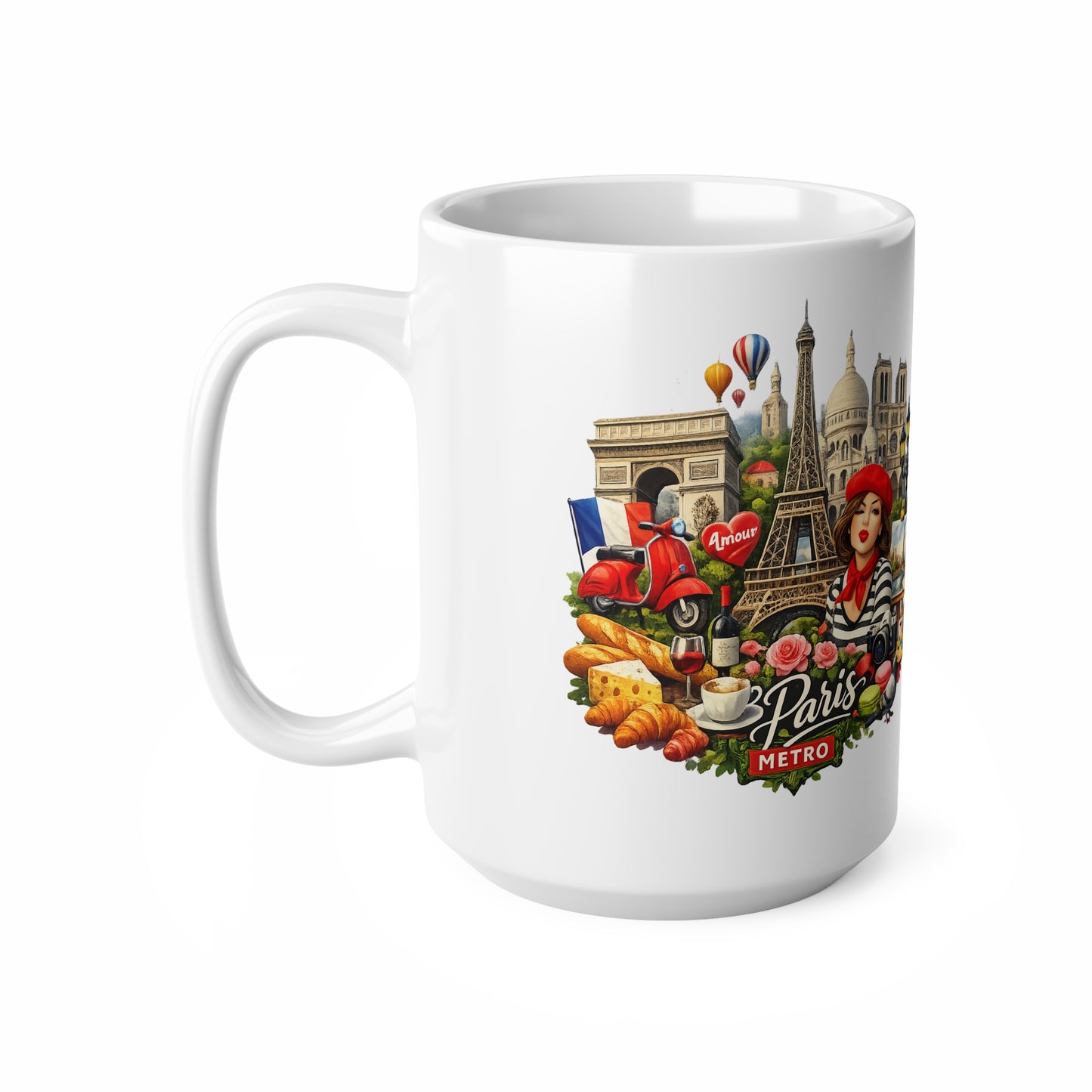 Paris landscape Ceramic Coffee Mug — Eiffel Tower, Baguettes & Metro Design (11oz/15oz)