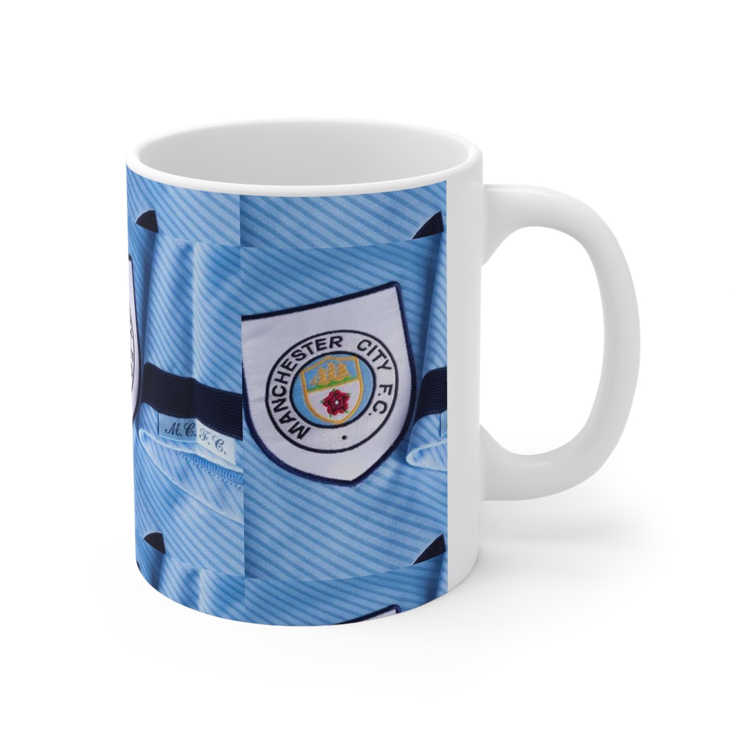 Manchester City 90's Blue Football Jersey Pattern Mug — 11oz & 15oz Ceramic Coffee Cup