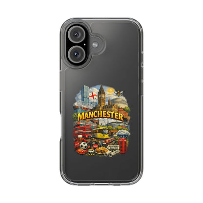 Manchester Landmark Clear Phone Case — Cityscape Collage Design