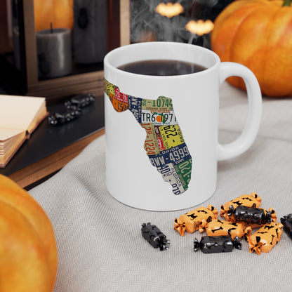 Florida License Plate Map Ceramic Coffee Mug — 11oz & 15oz