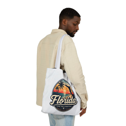 Florida Sunset Canvas Tote Bag — Retro Palm Beach Design