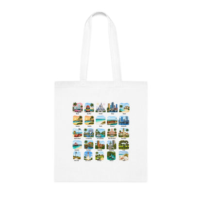 Florida City Landmarks Collage Cotton Tote – Vintage Travel Postcard Design