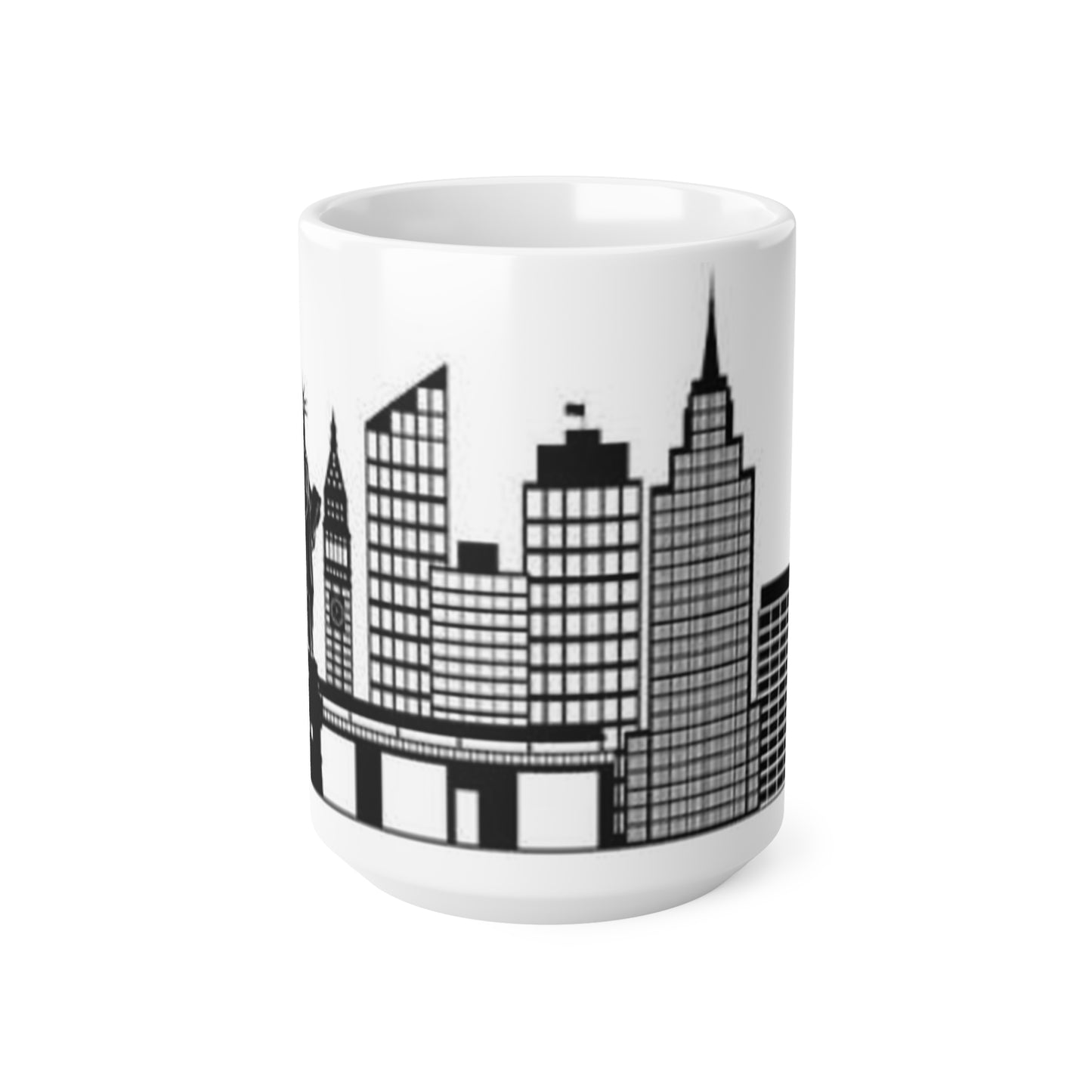 New York City Skyline Ceramic Mug — Black & White New York Statue of Liberty Coffee Cup (11oz, 15oz)