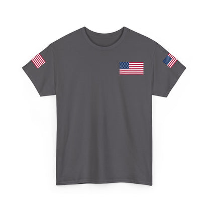 Team USA Flag T‑Shirt — Patriotic Navy Tee with Back Shield Logo