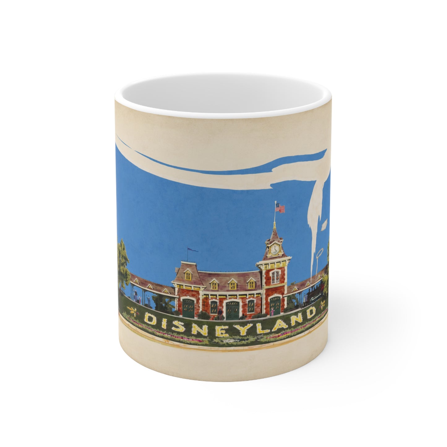 Disneyland Vintage Entrance Ceramic Coffee Mug — Retro Theme Park Travel Poster Design (11oz, 15oz)