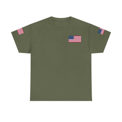 Team USA Flag T‑Shirt — Patriotic Navy Tee with Back Shield Logo