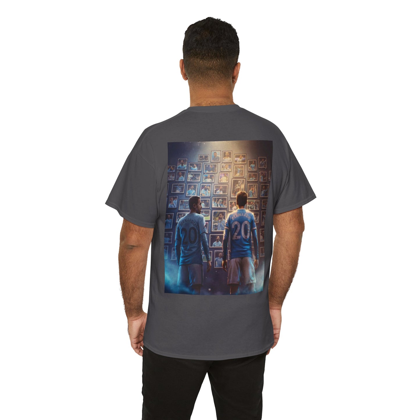 Bernardo Silva Manchester City Legend Graphic Tee — Player Cartoon Front & Tribute Poster Back