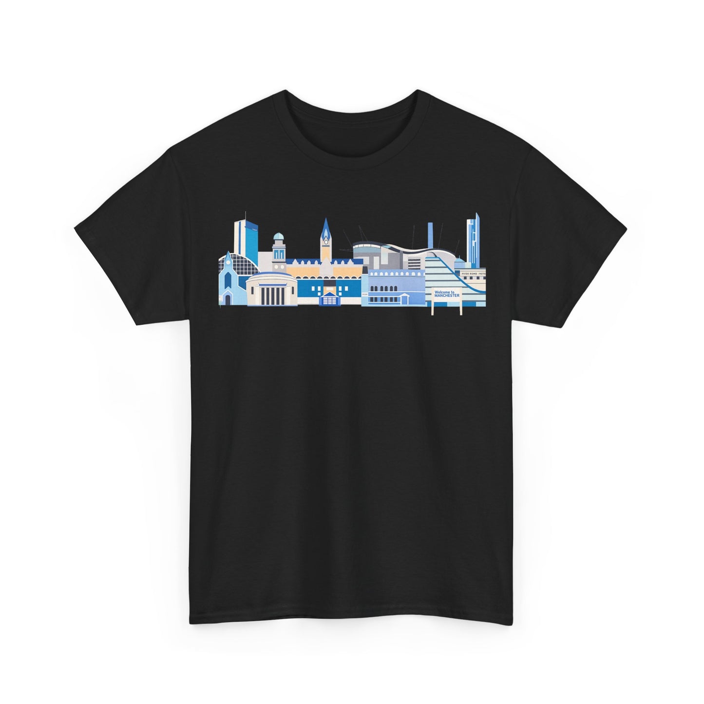 Manchester City Skyline Tee — Minimal Blue Urban Landscape T‑Shirt