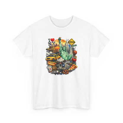 New York City Icons T-Shirt — Statue of Liberty, Taxi & I  NY Collage Tee