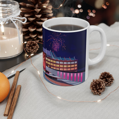Kelloggs Trafford Park Mug — Festive Holiday Town Nightscape Ceramic Coffee Cup (11oz/15oz)