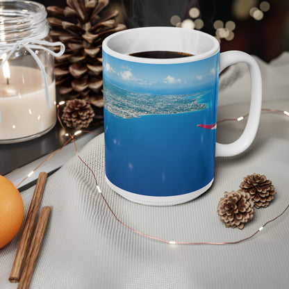Barbados Coastal Aerial Photo Ceramic Mug — Ocean Blue 11oz & 15oz