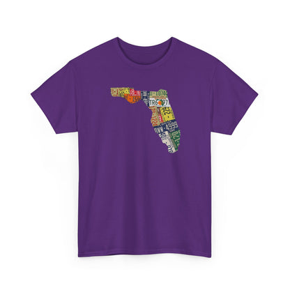 Florida License Plate Map T-Shirt — Vintage State Silhouette Tee