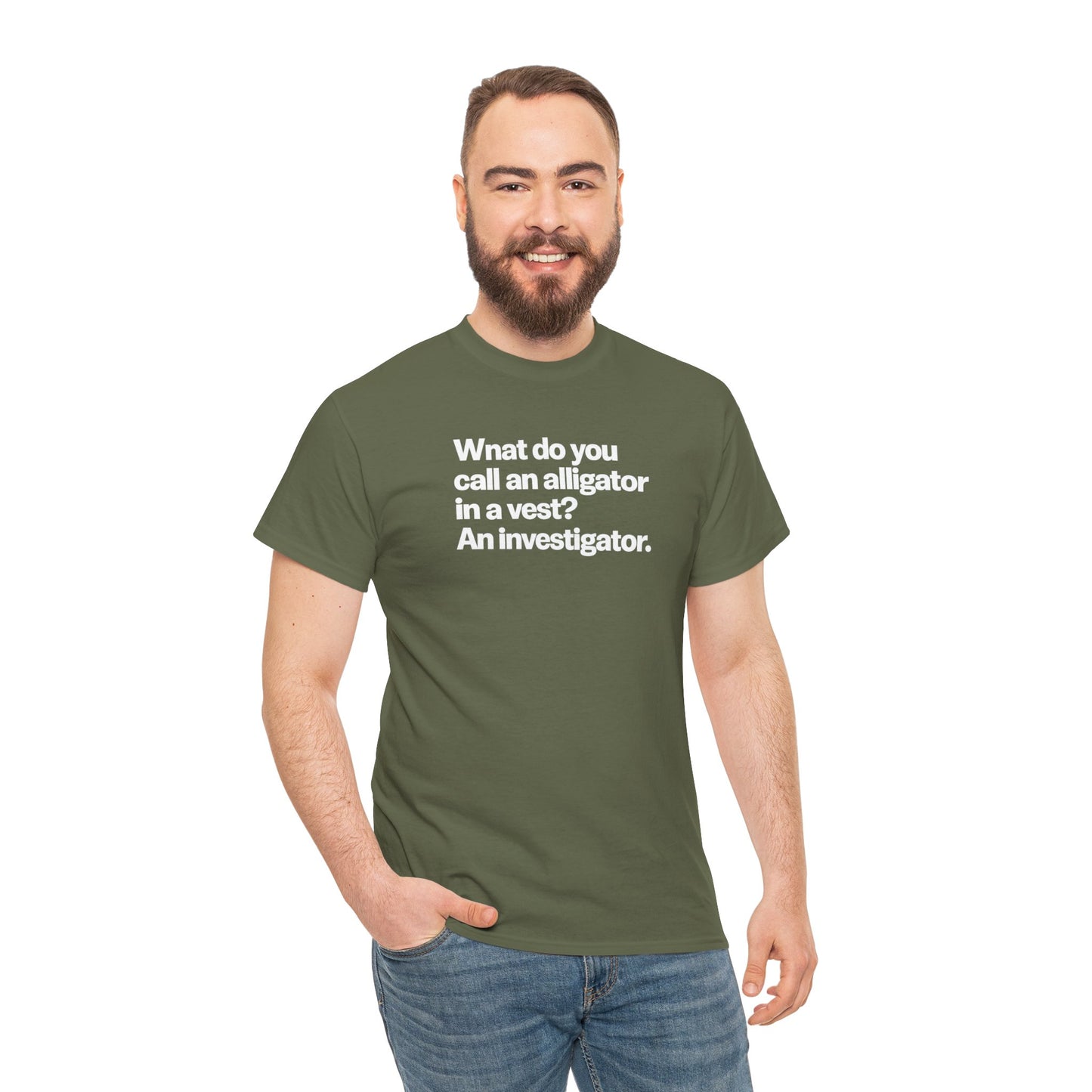 Funny Investigator Alligator T-Shirt — "What do you call an alligator in a vest? An investigator."