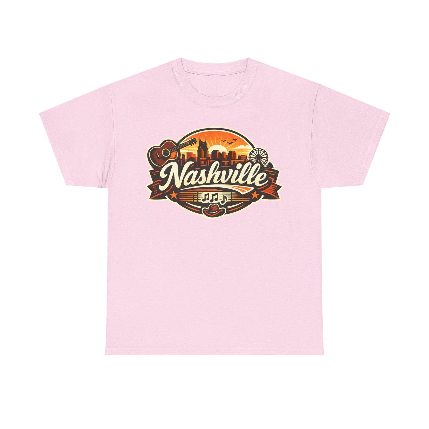 Nashville Skyline Guitar Tee – Retro Music City Souvenir Shirt