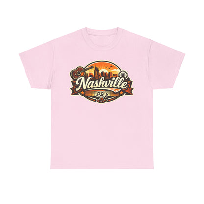 Nashville Skyline Guitar Tee – Retro Music City Souvenir Shirt