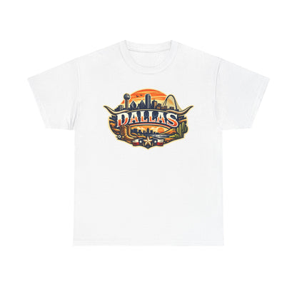 Dallas Skyline Retro Tee — Vintage Cityscape T‑Shirt with 'Dallas' Graphic
