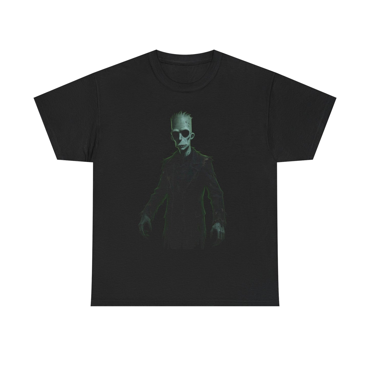 Alien Shadow Graphic Tee — Neon Green Sci‑Fi Skeleton Design