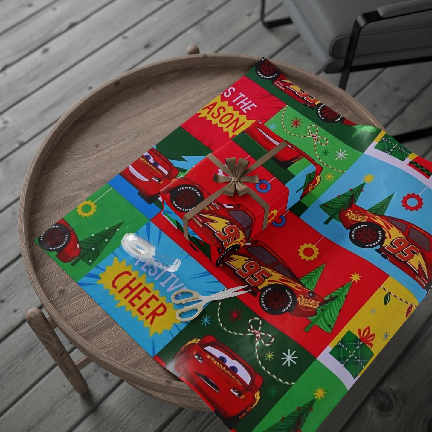 Cars Lightning McQueen Holiday Wrapping Paper – Festive Cheer Gift Wrap