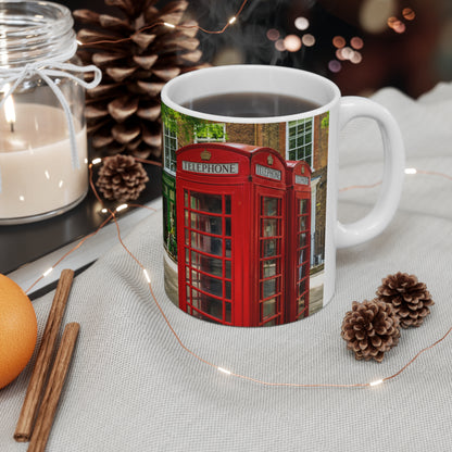 Richmond Ted Lasso London Street Scene Ceramic Coffee Mug — Red Phone Booth & Pub Photo (11oz, 15oz)