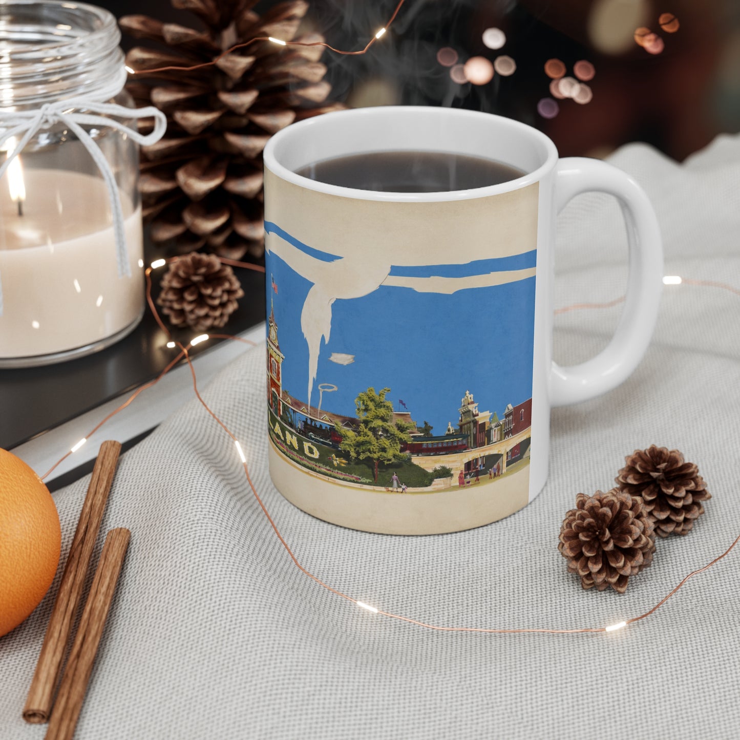 Disneyland Vintage Entrance Ceramic Coffee Mug — Retro Theme Park Travel Poster Design (11oz, 15oz)