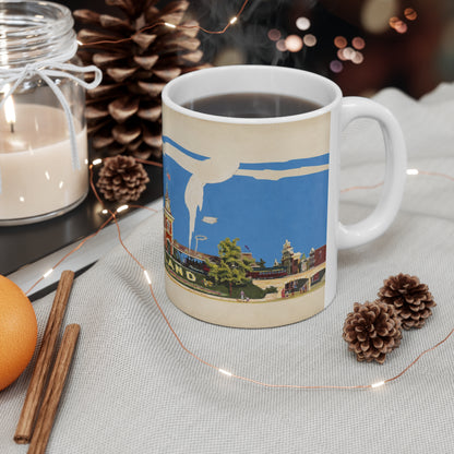 Disneyland Vintage Entrance Ceramic Coffee Mug — Retro Theme Park Travel Poster Design (11oz, 15oz)