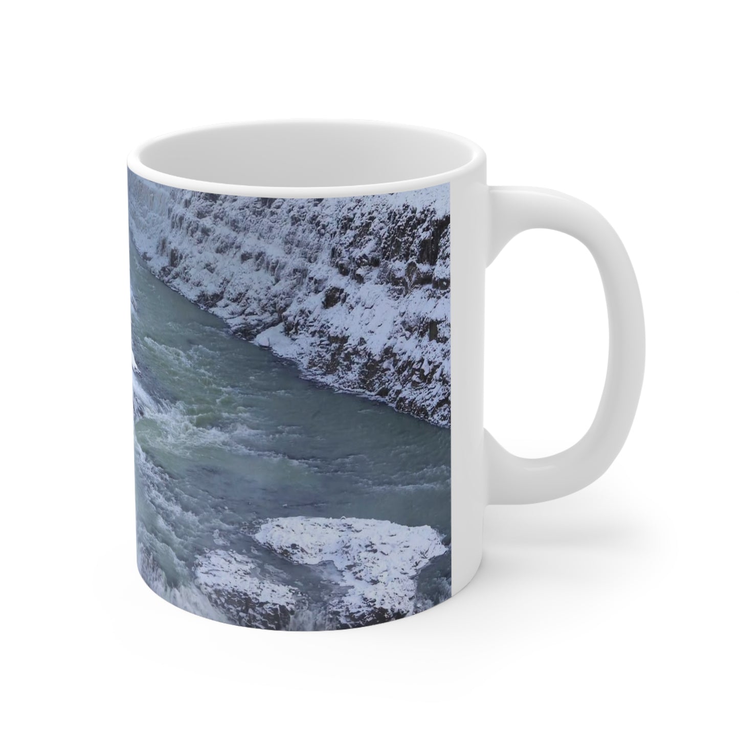 Ceramic Mug — Snowy Waterfall Scenic Coffee Cup (11oz & 15oz)